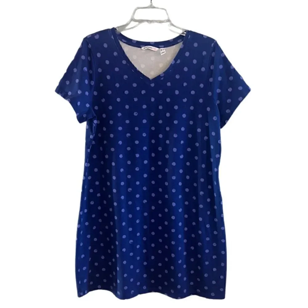 Isaac Mizrahi Women’s Large short sleeve blue and purple cute polka dot dress